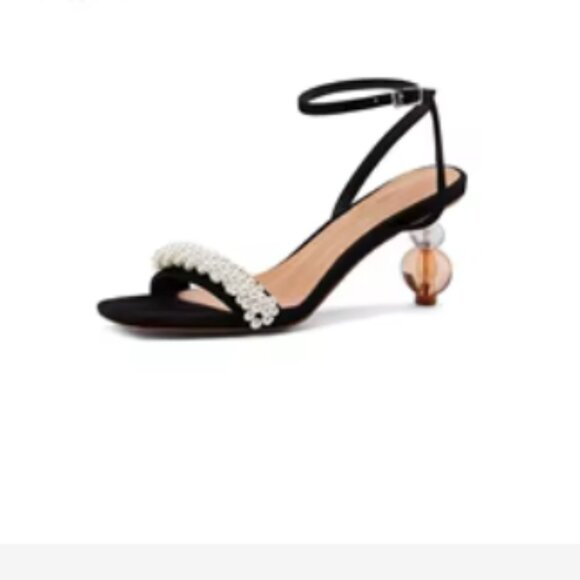 NWOT - Pearl Décor Sandals (Size 7) * Black - Picture 1 of 10